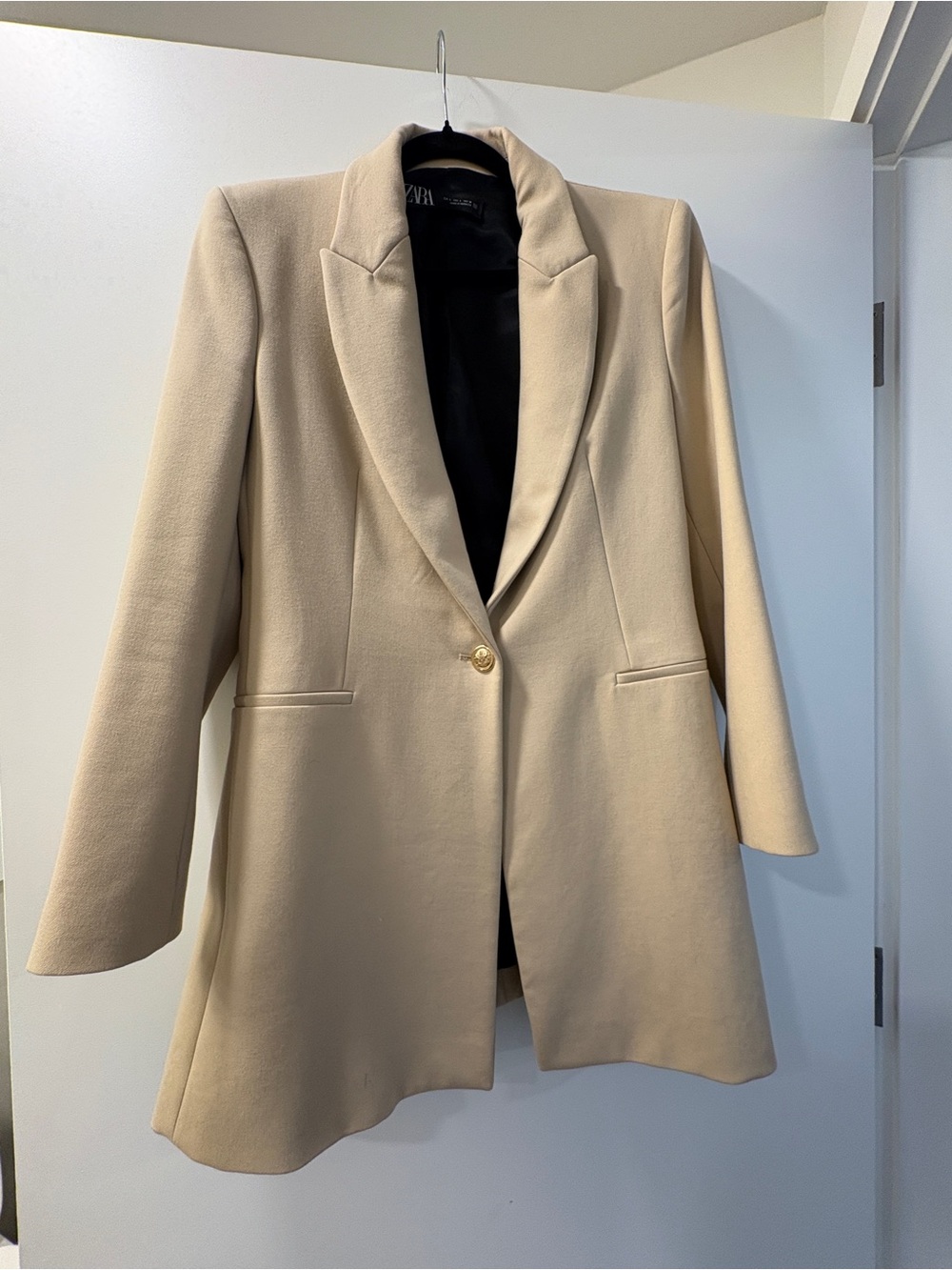 Zara Beige Single-Button Long Blazer